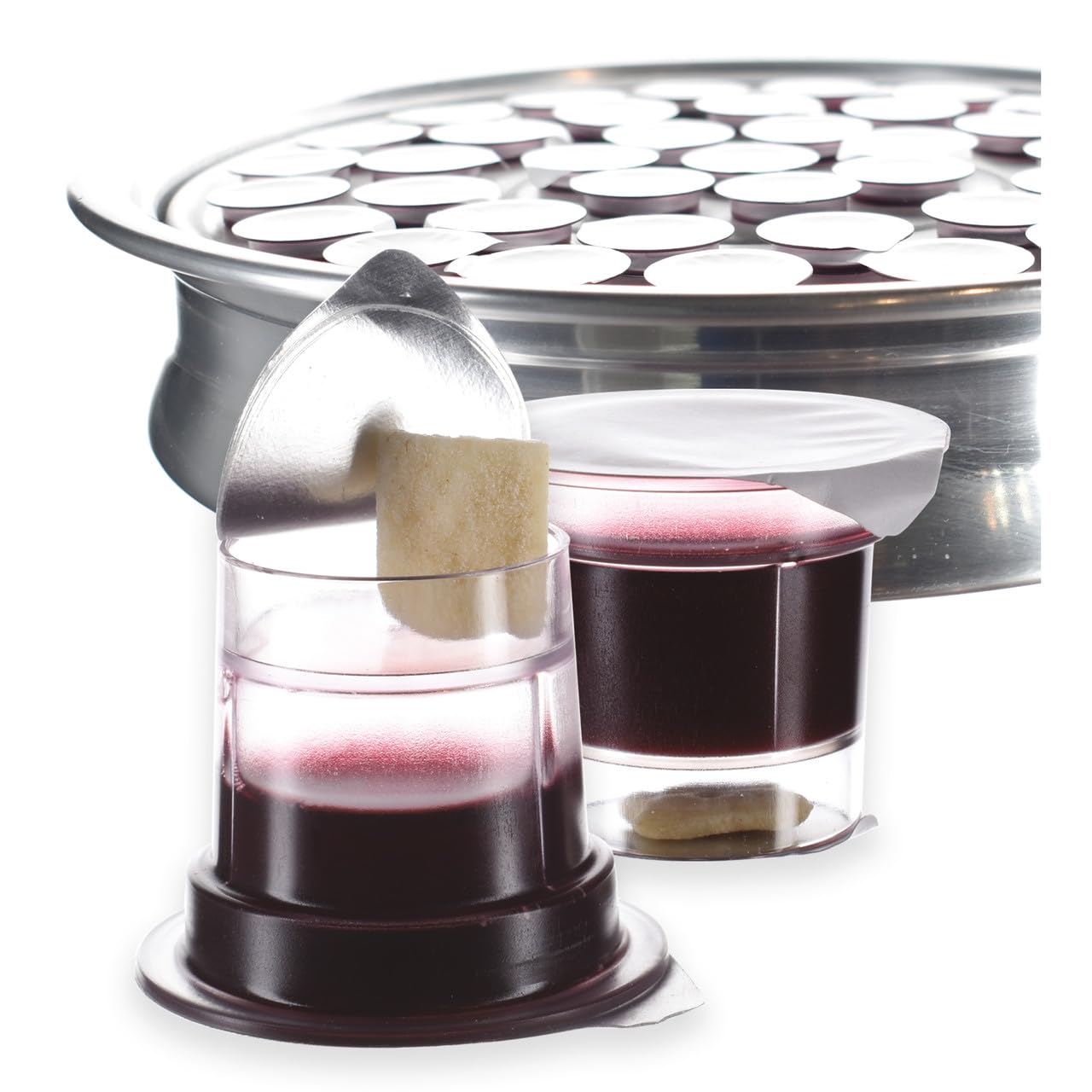 Simply Communion Prefilled Communion Cups 100 Count | Tray & Seatback Pew Compatible | Concord Grape Juice & Bread | Easy-Open