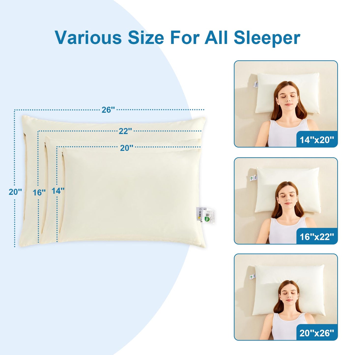 MIOTO Organic Buckwheat Pillow for Sleeping with Dual-Layer Pillowcase and Extra Tartary Buckwheat Hulls, Adjust Height and Firmness, Neck Support Pillow for Back and Side Sleepers 14"x20"