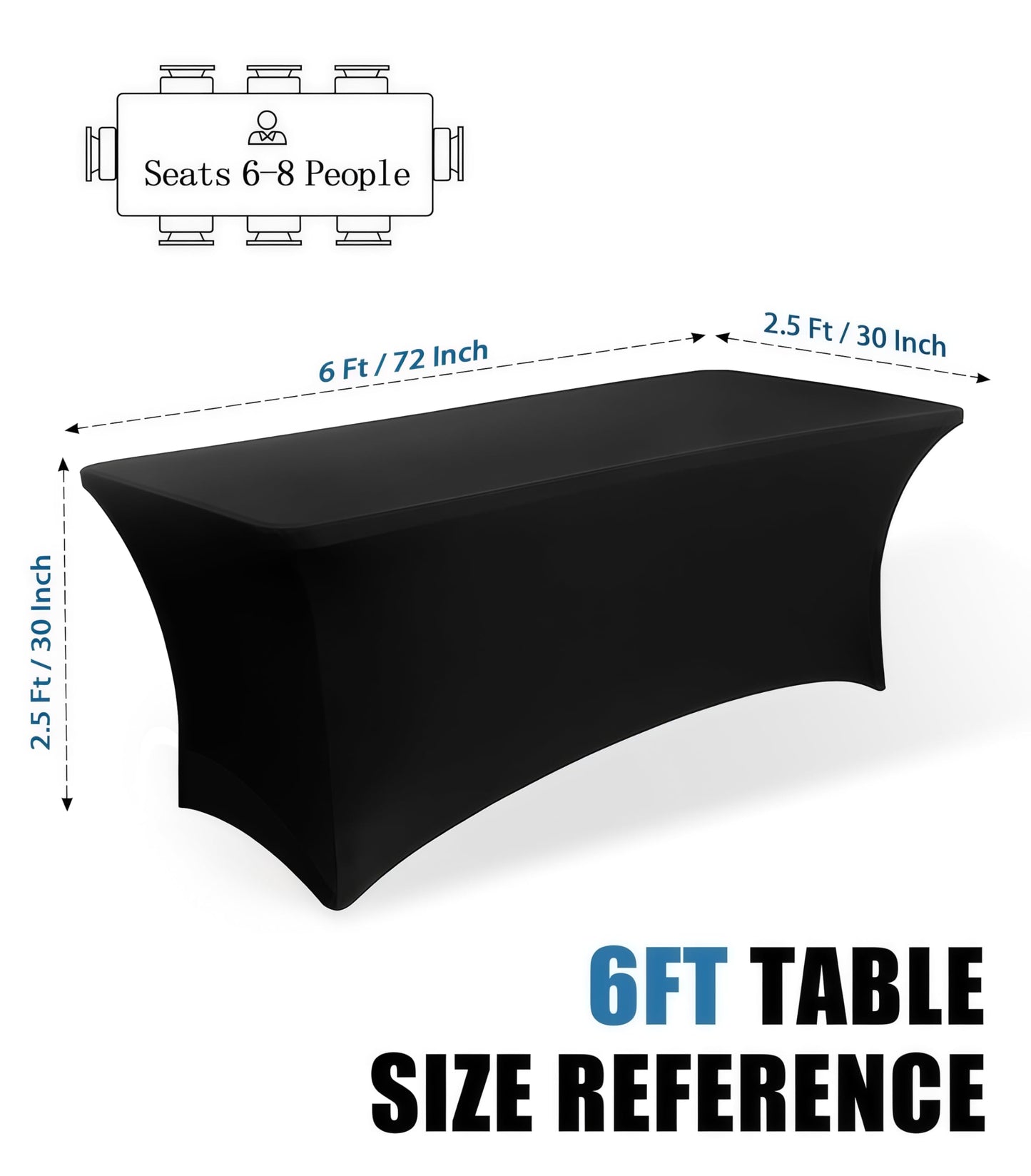 Lemict 6FT Black Table Cloth - 8 Pack Fitted Stretch Rectangle Spandex Tablecloth, Washable Table Cover for Party, Picnic, Wedding, Banquet, Birthday and Festival(30" x 72")