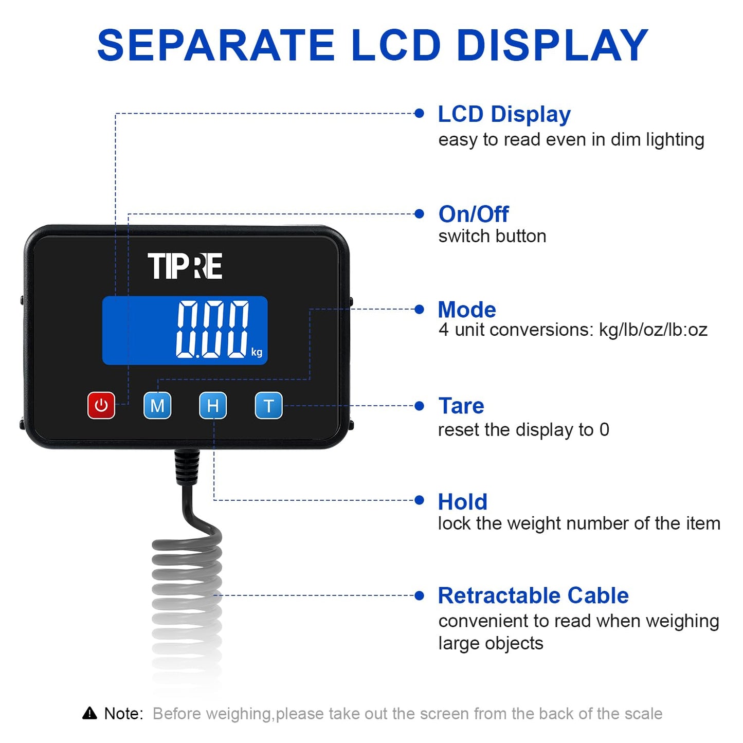 TIPRE Shipping Scale 660lbs for Packages,Heavy Duty Digital Postal Express Scale,1 oz High Accuracy with Charging Cable & Batteries,Extra Large Stainless Steel for Small Business,Warehouse,Home
