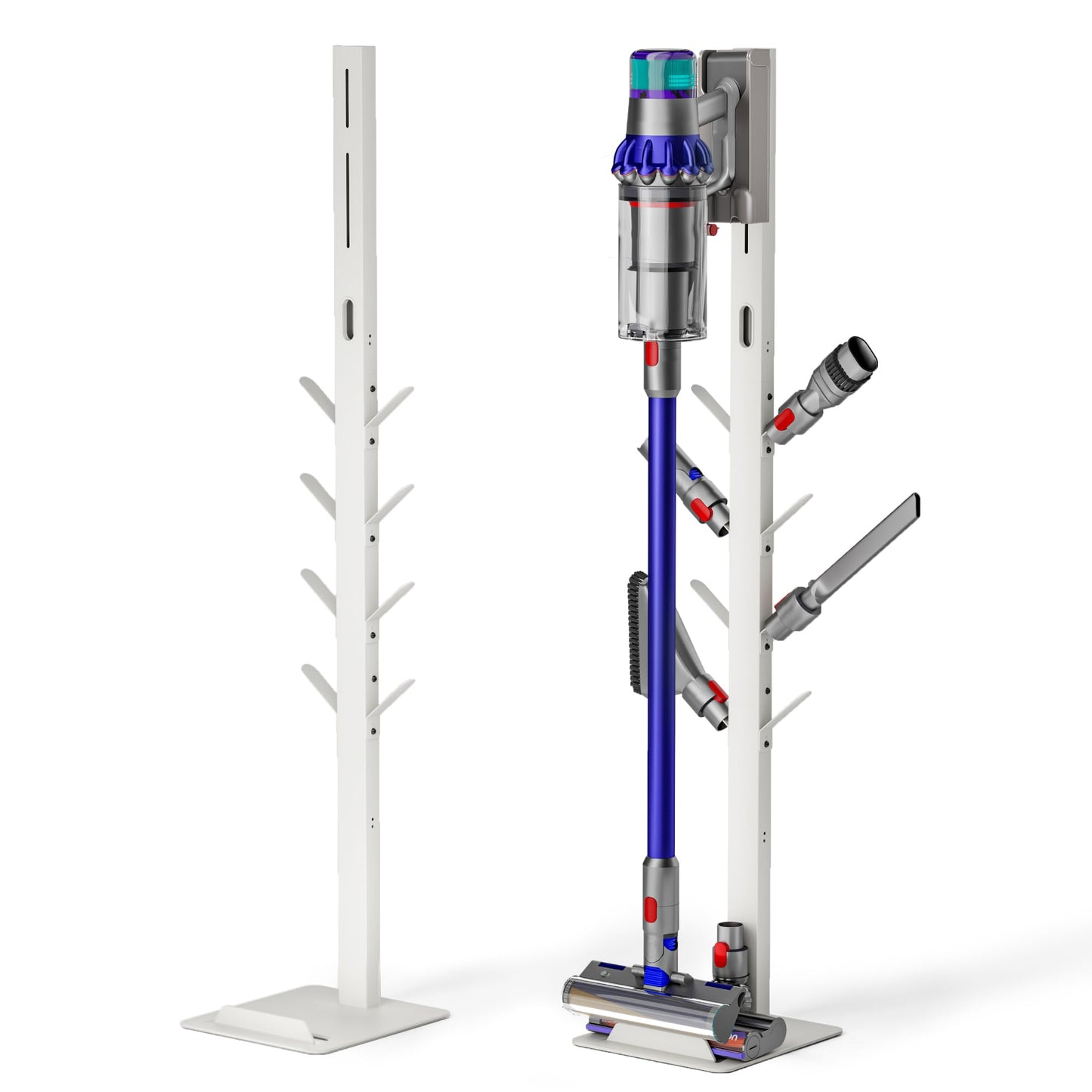 PEGZONE Vacuum Stand Compatible with Dyson G5 V15 V12 V11 V10 V9 V8 V7, S11 A10 A11, NEC180 280TL, Cordless Vacuum Holder with 8 Storage Hooks, Accessories & Attachments Organizer, White