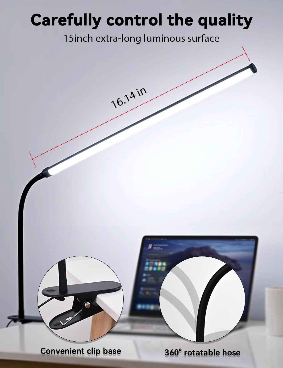 Buroraix 2 Pack LED Desk Lamp with Clamp, Dimmable Clip on Light for College Dorm Room, Eye-Friendly Reading Study Lamp for Students, Flexible Gooseneck Bedside Light, Home Office Desk Lights Bedroom