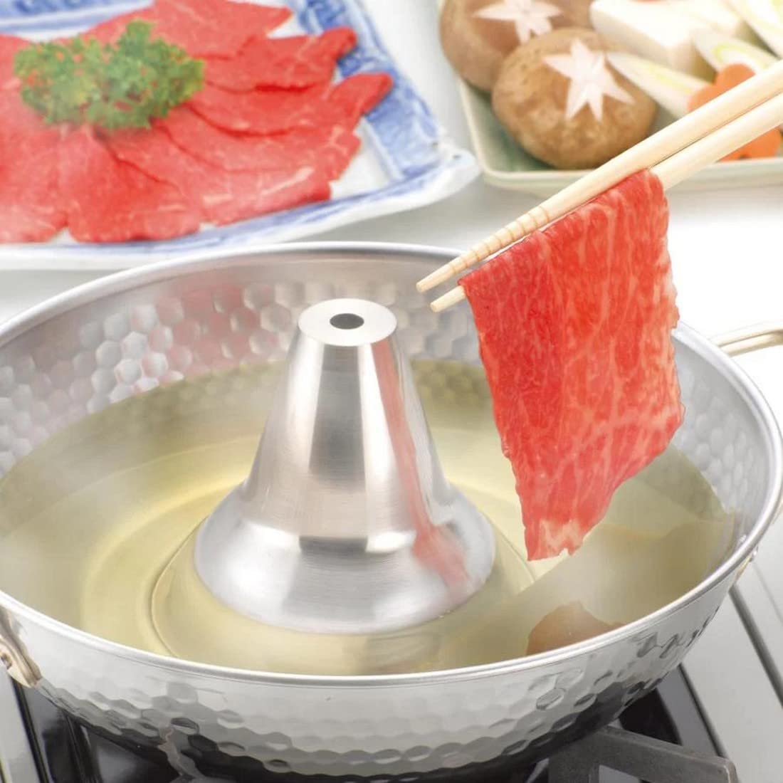 JapanBargain, Japanese Shabu Shabu Hot Pot with Chimney, 10.25-Inch Stainless Steel Traditional Beijing Style Hotpot for Gas Stove, Made in Japan, Family Size 3-4 People, Premium Cookware