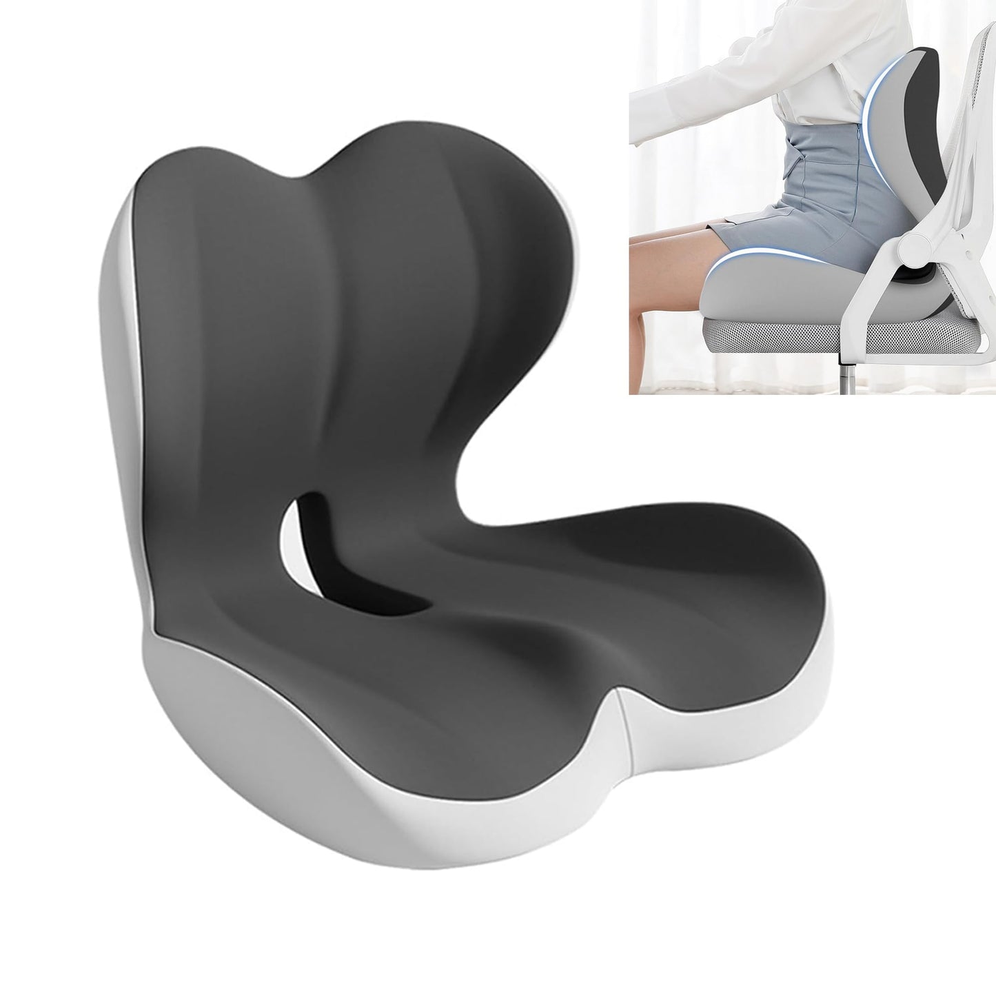 Mogdeker L-Shaped Seat Cushion for Long Sitting,Memory Foam Ergonomic Back Support Driving Seat Cushion for Back Pain,Non-Slip Design for Car, Truck, Home Chair & Office Seat (Black Gray)