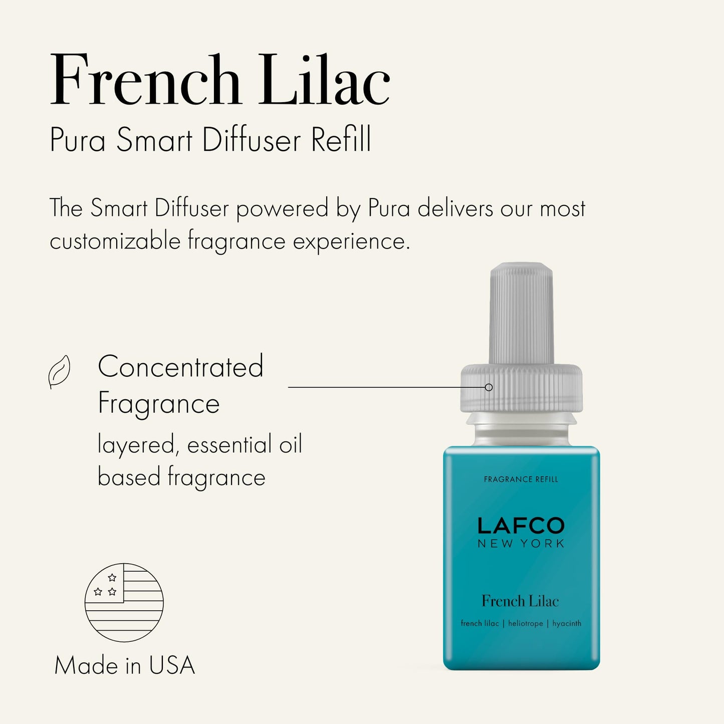 LAFCO New York Pura Smart Device Refill, French Lilac - Pack of 2 - Each Vial Delivers Up to 2 Weeks of Fragrance Life - Made in the USA