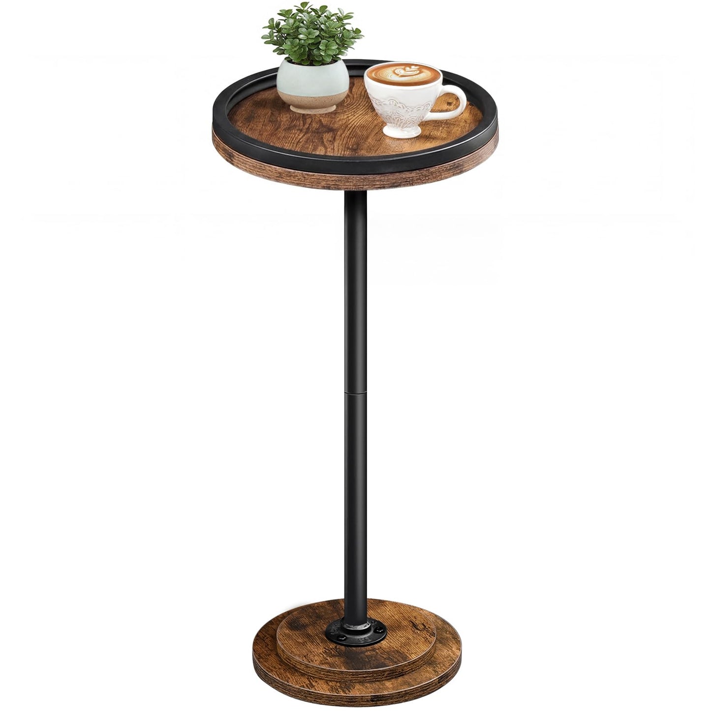 HOOBRO Small Round Side Table, Drink Table, Coffee Martini Table with Pedestal Accent for Small Spaces in Living Room, Bedroom, Sofa Couch, Rustic Brown BF168BZ01