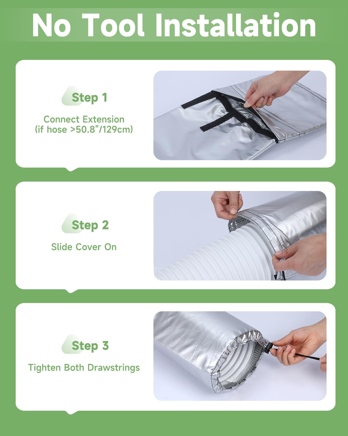 2PCS Portable AC Hose Insulation Sleeve,Upgraded 4-Layer Aluminum Foil Insulated Air Conditioner Hose Cover for 5"&5.9" Exhaust Hose, Adjustable Length with Elastic Drawstrings, Energy Saving