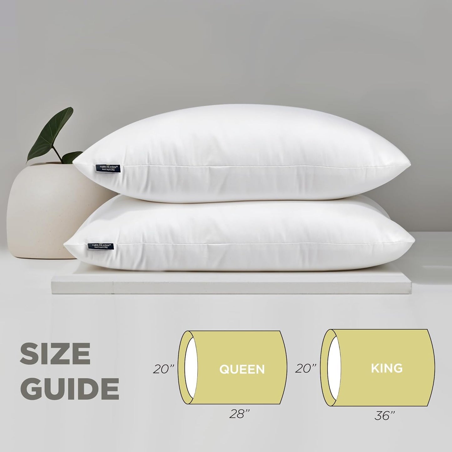 Farm To Home 100% Organic Cotton Cover Pillows Queen/Standard Size Set of 2, Down Alternative Hotel Quality Soft Bed Pillow for Back & Side Sleepers, Machine Washable, 20"x28", White