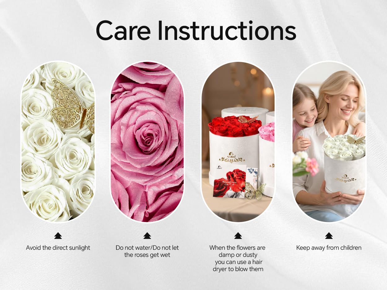 Cyrabota 16 Pink Preserved Flowers in Round Gift Box, Forever Flowers Eternal Roses for Mother's Day, Birthday, Anniversary, Valentine's Day Gifts for Women Light Pink