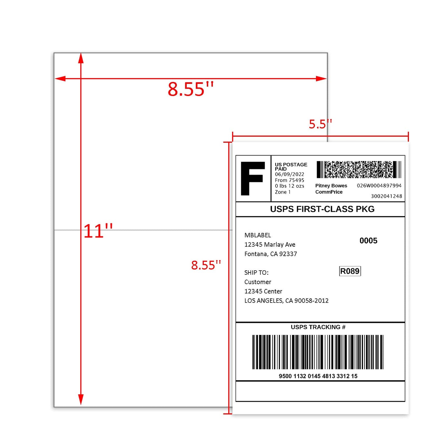 8.5" x 5.5" Address Labels, Half Sheet Shipping Labels, 500 Sheets Self Adhesive Mailing Labels for Laser & Inkjet Printers