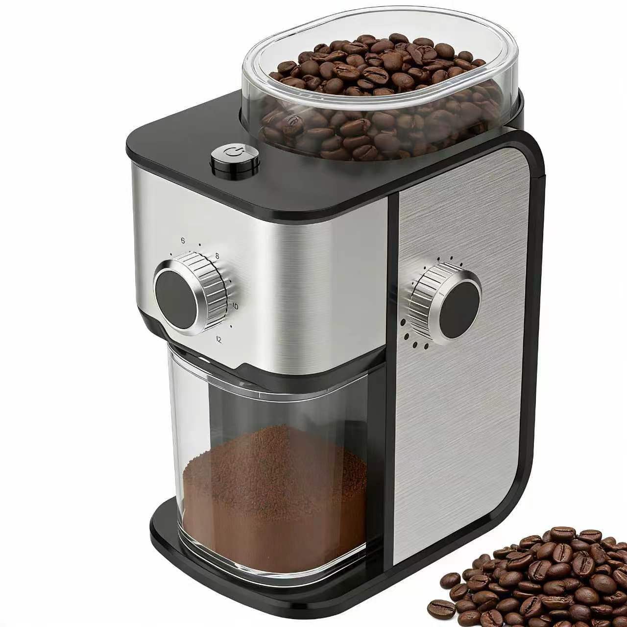Ollygrin Flat Burr Coffee Grinder Electric, Adjustable Coffee Grinder for Home Use, Compact Coffee Beans Grinder with 14 Grind Settings, 2-12 Cups for Home & Office