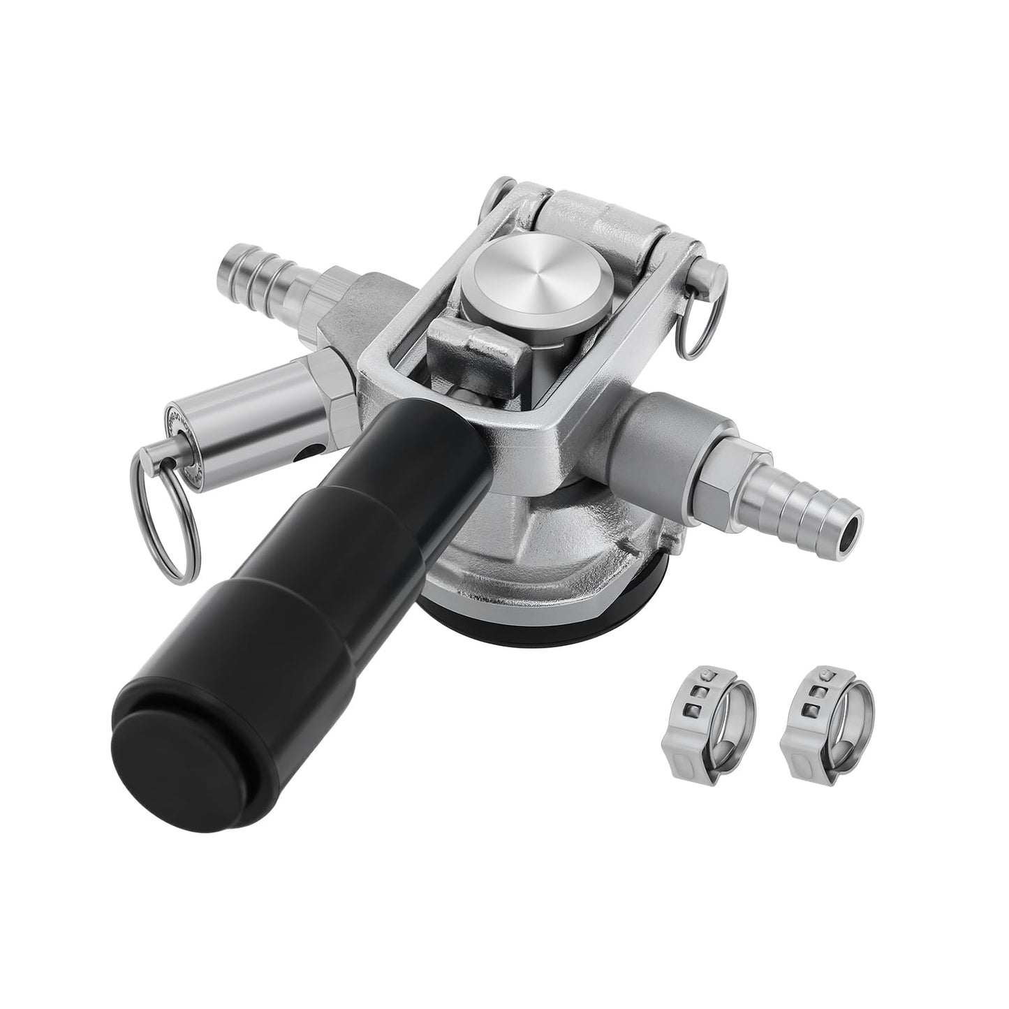 Roastove Low Profile Keg Coupler, 304 Stainless Steel D System Keg Coupler with Safety Pressure Relief Valve and Hose Clamp