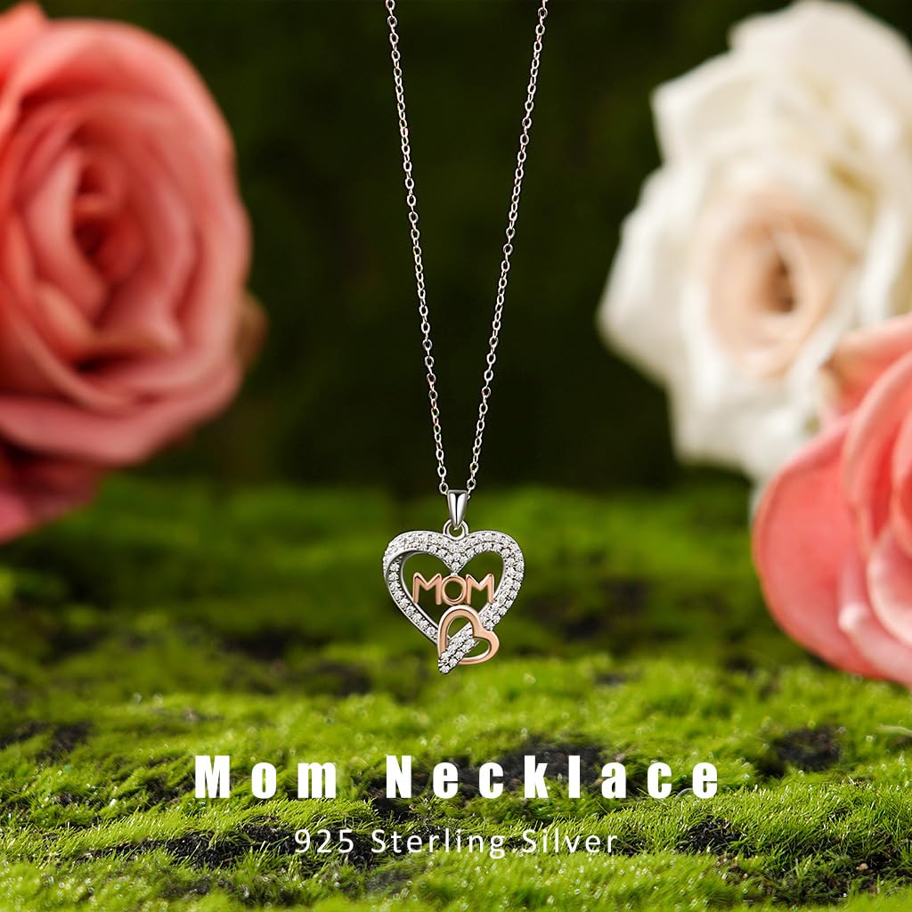 ADDWel Gifts for Mom Birthday - Real Preserved Rose Gift with 925 Sterling Silver Mom Necklace and Cute Teddy Bear, Timeless Elegant Gift from Husband Son or Daughter, Unique Moms