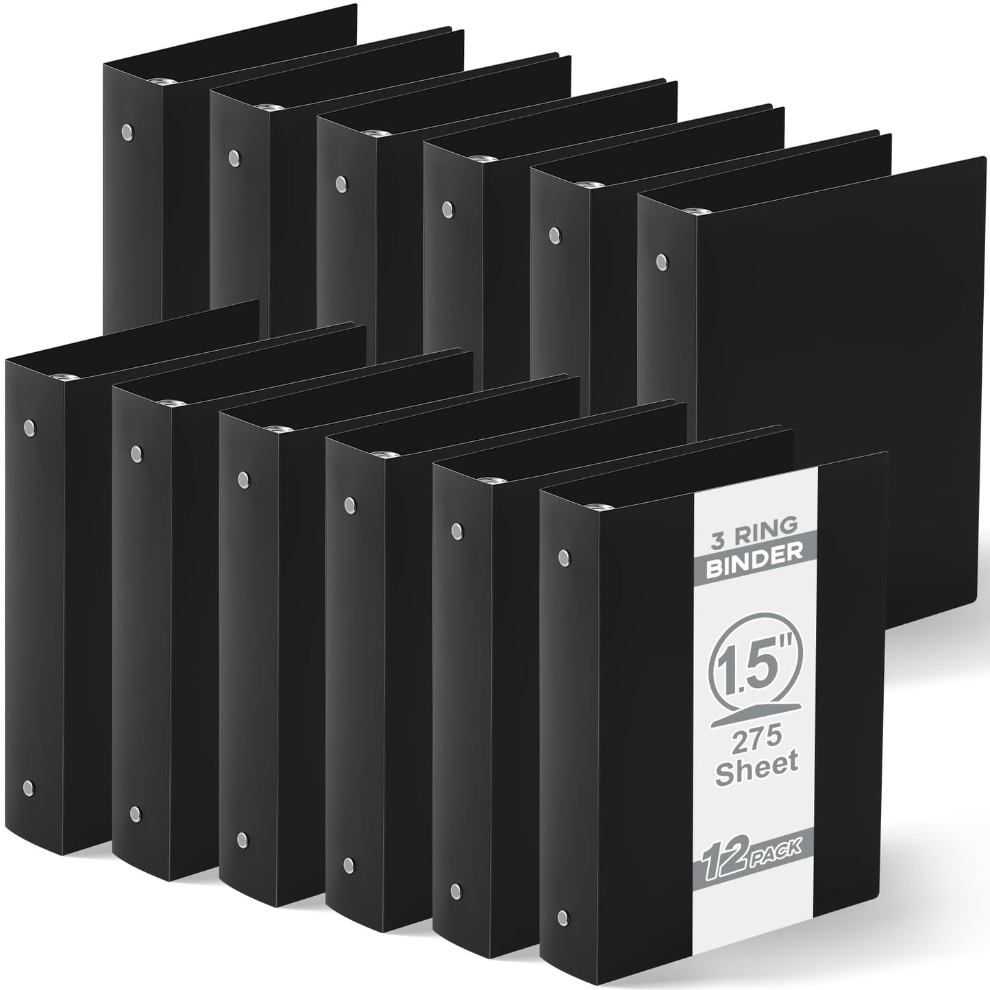 Henoyso 12 Pcs Plastic Mini 3 Ring Binders 1.5'' Binder, Fits 5.5" x 8.5" Paper Holds(capacity 280 Sheets), Flexible Three Round Rings Small Black Binders Bulk for School, Office Use, Photo Album Page