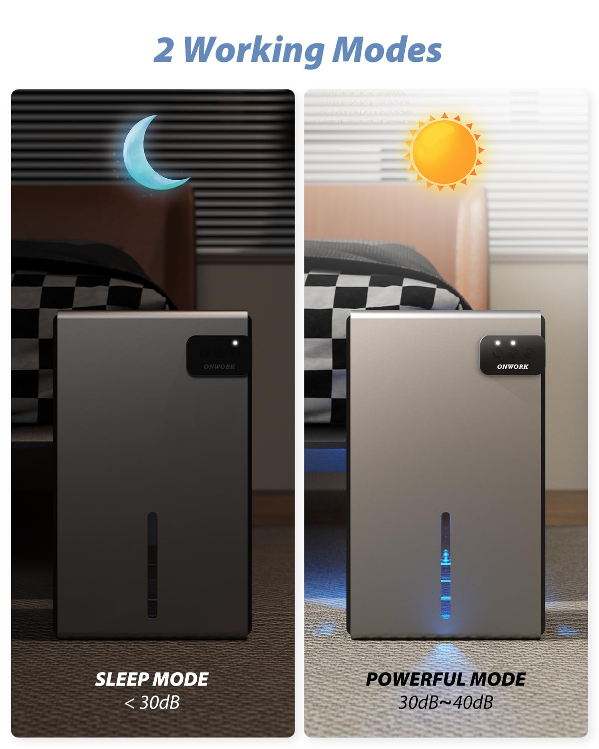 Dehumidifier, 95 OZ Dehumidifiers for Home (800 sq.ft), Quiet Small Dehumidifiers for Bedroom Bathroom Basements Closet RV, Auto Shut Off, Two Working Models and 7 Colors LED（Gery）