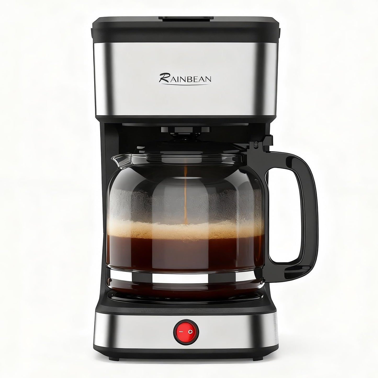 RAINBEAN 12-Cup Drip Coffee Maker,Home/Office Coffee Brewing Machine with Removable Filter,Glass Carafe and Heated Base,Black & Stainless Steel