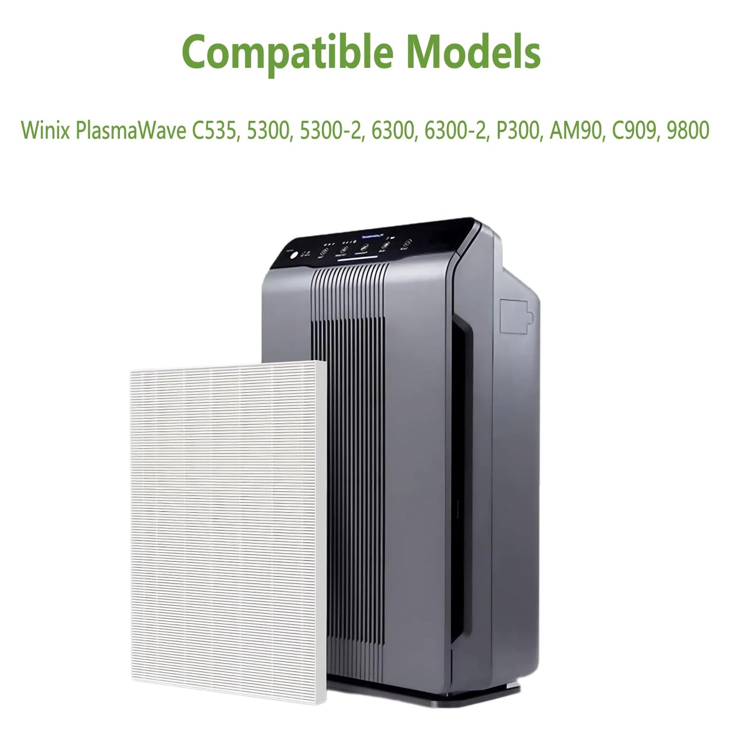 115115 Replacement Filter A Compatible with Winix C535, 5300, 5300-2, 6300,6300-2, P300 PlasmaWave Air Purifiers. 2 True H13 Filters + 8 Acitivated Carbon Filters Perfect for Smoke, Pet Odors/Dander