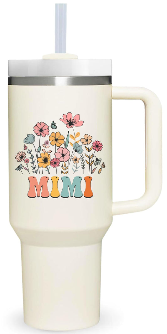 40 oz Tumbler with Handle for Mimi.Mothers Day Tumbler Gifts for Mimi.Birthday Anniversary Christmas Mimi Gift.Mimi Cup Mimi Tumblers from Grandchildren.