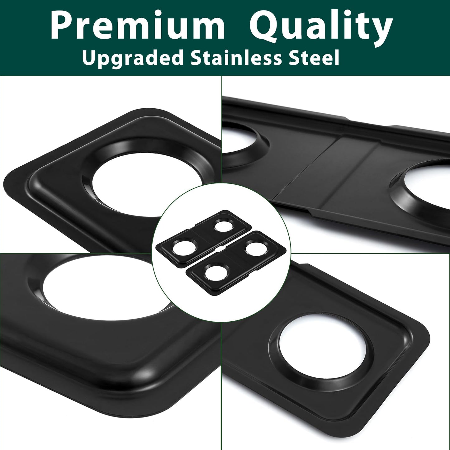 Upgraded Stainless Steel WB34K10009 WB34K10010 Drip Pans Stove Replacement Parts for GE Spectra Rectangle Oven Double Burner Drip Pan Stovetop Bowls Black GE Gas Range Cooktop Burner Catch Pans 2 Pcs