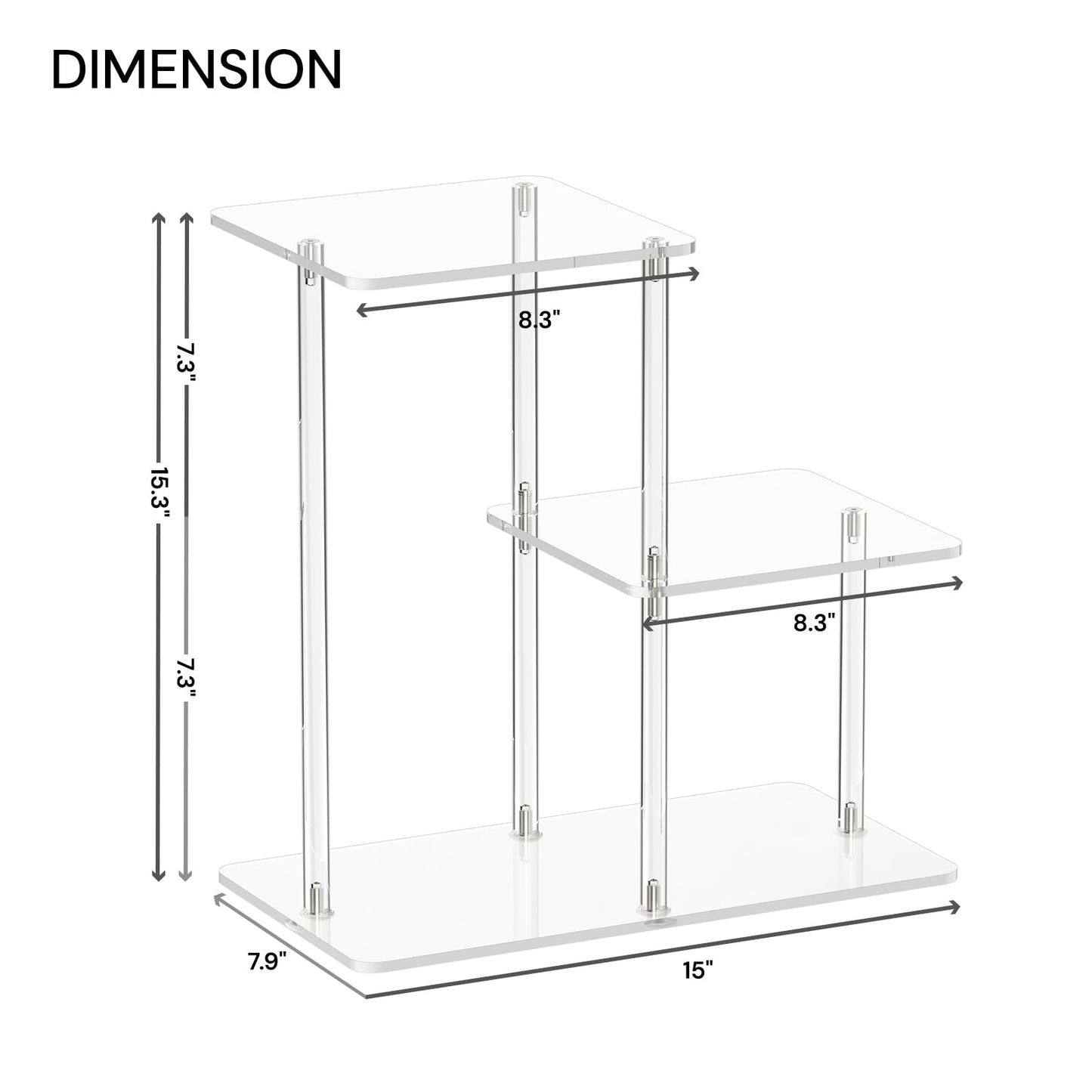 CRTERICX Acrylic Desktop Bookshelf, 7.9" D x 15" W x 15.3" H, Small Desktop Shelves Organizer, 3-Tier Clear Mini Table Top Shelf for Office Supplies and Desk Accessories, Easy Assembly