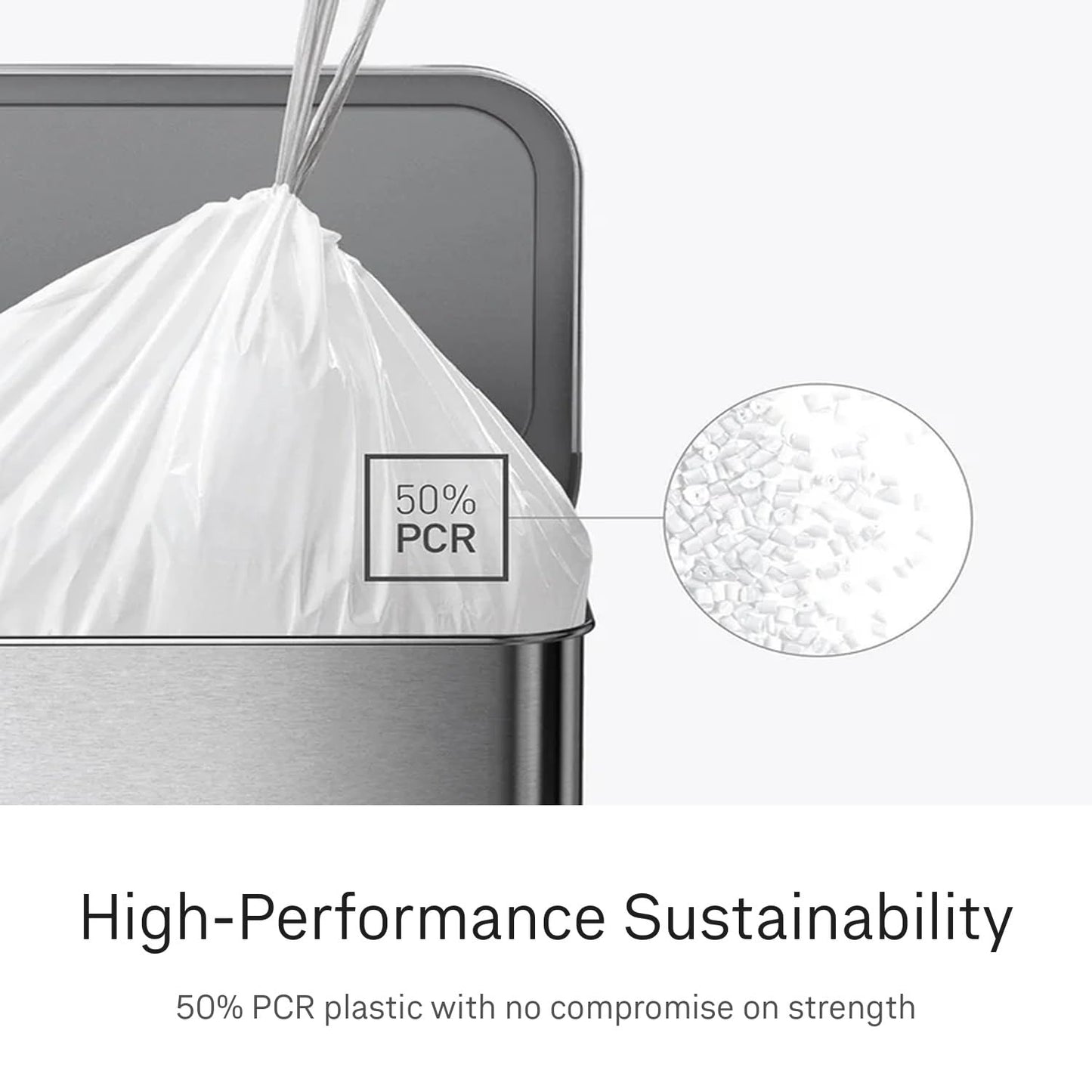 simplehuman Code R 200 Count Custom Fit Liners, Drawstring Kitchen Trash Bags, One-by-One Mess-Free Dispense, Extra Thick & Double Seamed, 50% PCR Plastic, 9-10 Liter / 2.6 Gallon, White