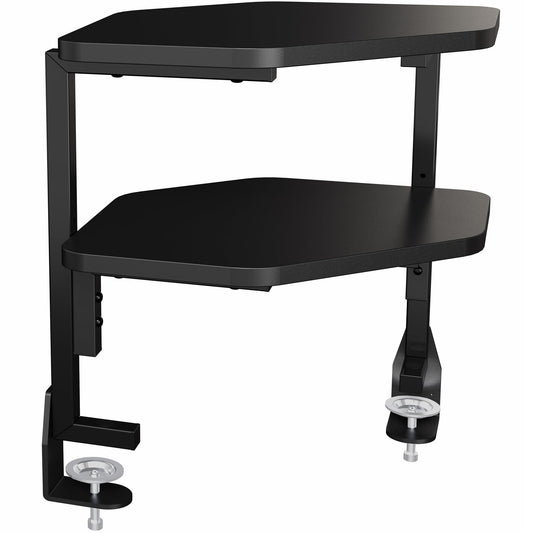 VIVO Corner Clamp-on 17 inch Above or Below Desk 2-Tier Shelving Unit for Table Accessories, Gaming Devices, and More, Storage Desk Attachment Organizer, Black, STAND-SHELF2CR