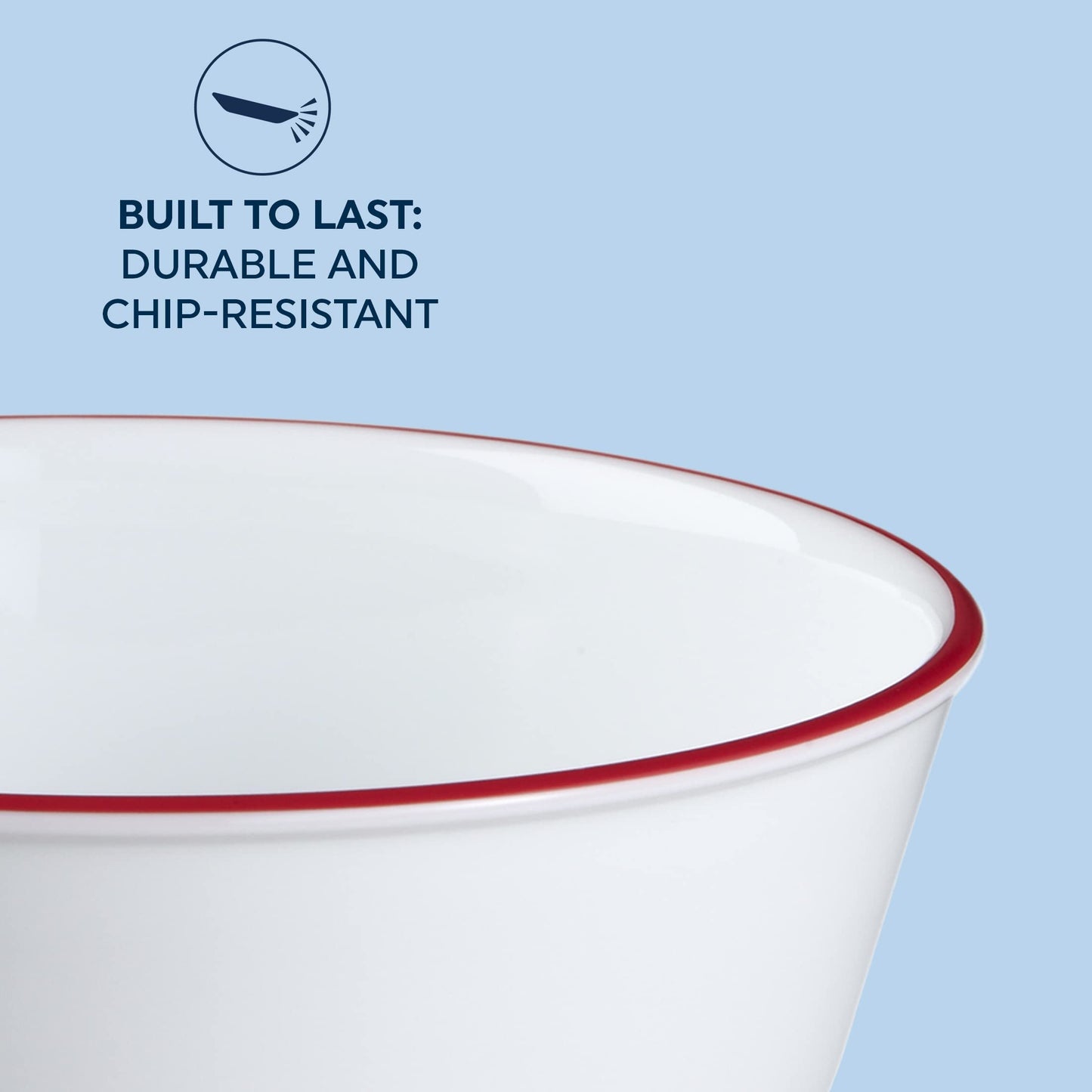 Corelle Vitrelle Glass 6-PC Bowls Set, For Soup Cereal & Dessert, Chip-Resistant & Lightweight Bowl Dinnerware Set, Red Banded 28 OZ