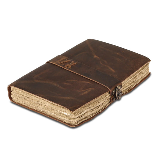 Vintage Leather Journal Handmade Buffalo Deckle Edge Paper – Leather Bound Journal for Women Men Vintage C-Lock Closure Ideal for Writing & Travel for Artists