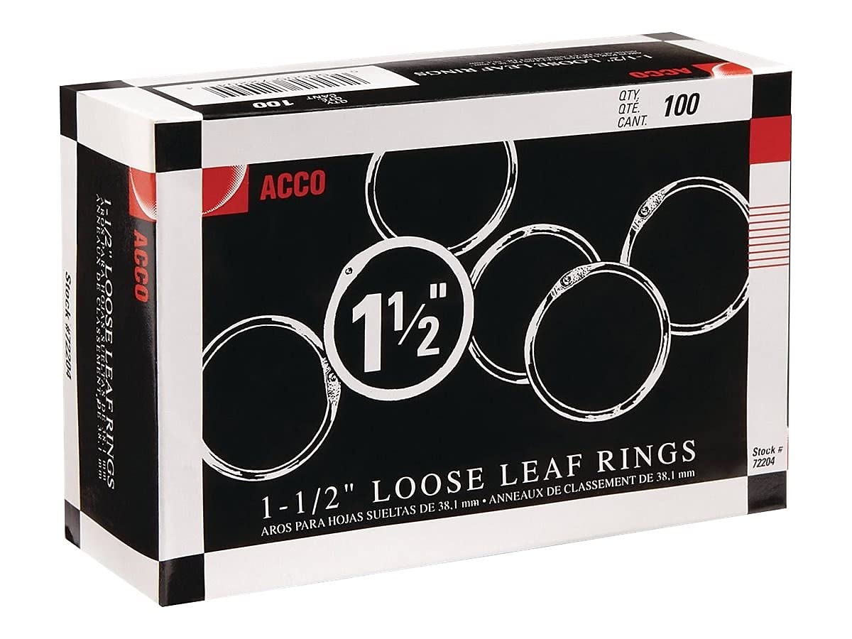 ACCO Loose Leaf Binder Rings, 1-1/2", Silver, 100 Rings/Box (72204)