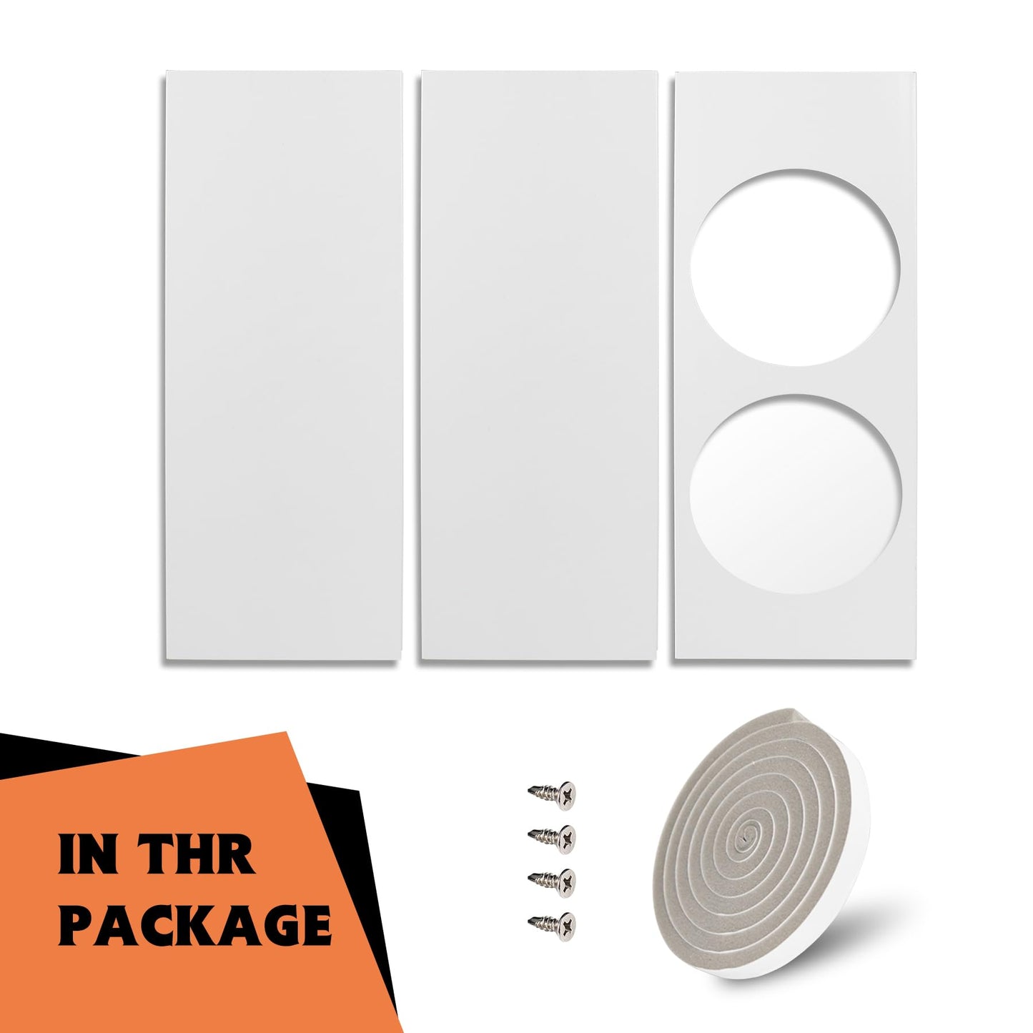 GCGOODS Portable AC Window Kit, Air Conditioner Daul Hose Window Seal Plates Kit for 5" Diameter Sliding and Hung Windows, Double Hole Design with Foam Seal Tape, Universal Sealing Panels