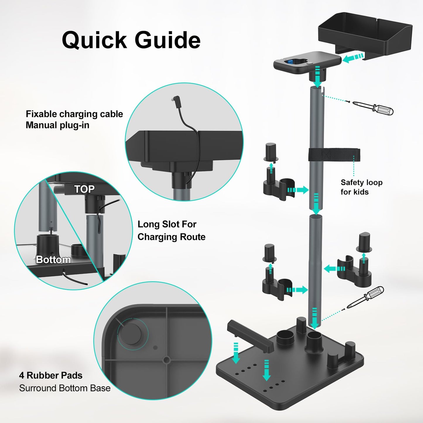 Kodahome Generic Vacuum Stand, Compatible with Bissell Dreame Dyson Eureka Shark More Cordless Stick Vacuums, Universal Standing Dock Station Organizer (Black, Adjustable Tubes)