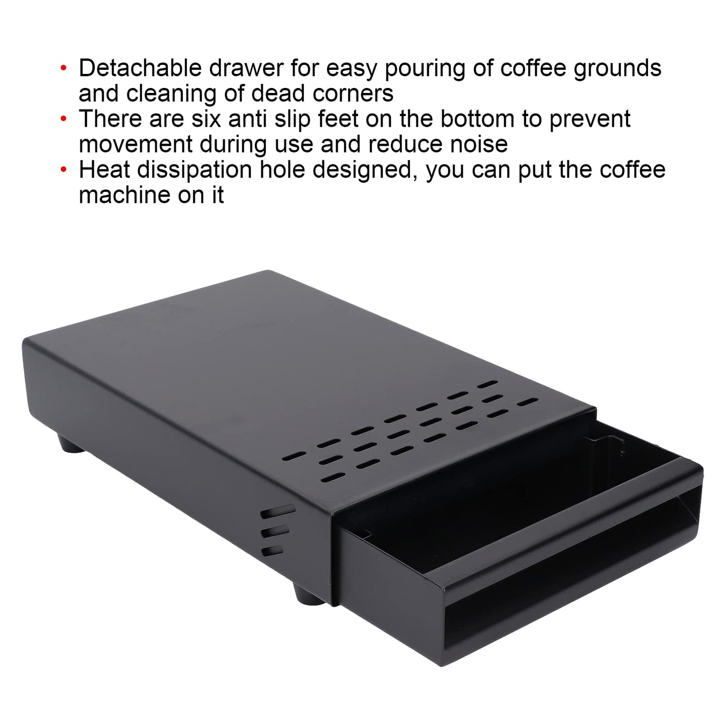 Espresso Coffee Knock Box Drawer, Removable Rubber Strike Wood Pole Coffee Knock Box Drawer, Stainless Steel Coffee Powder Box Non Slip Base (Black)