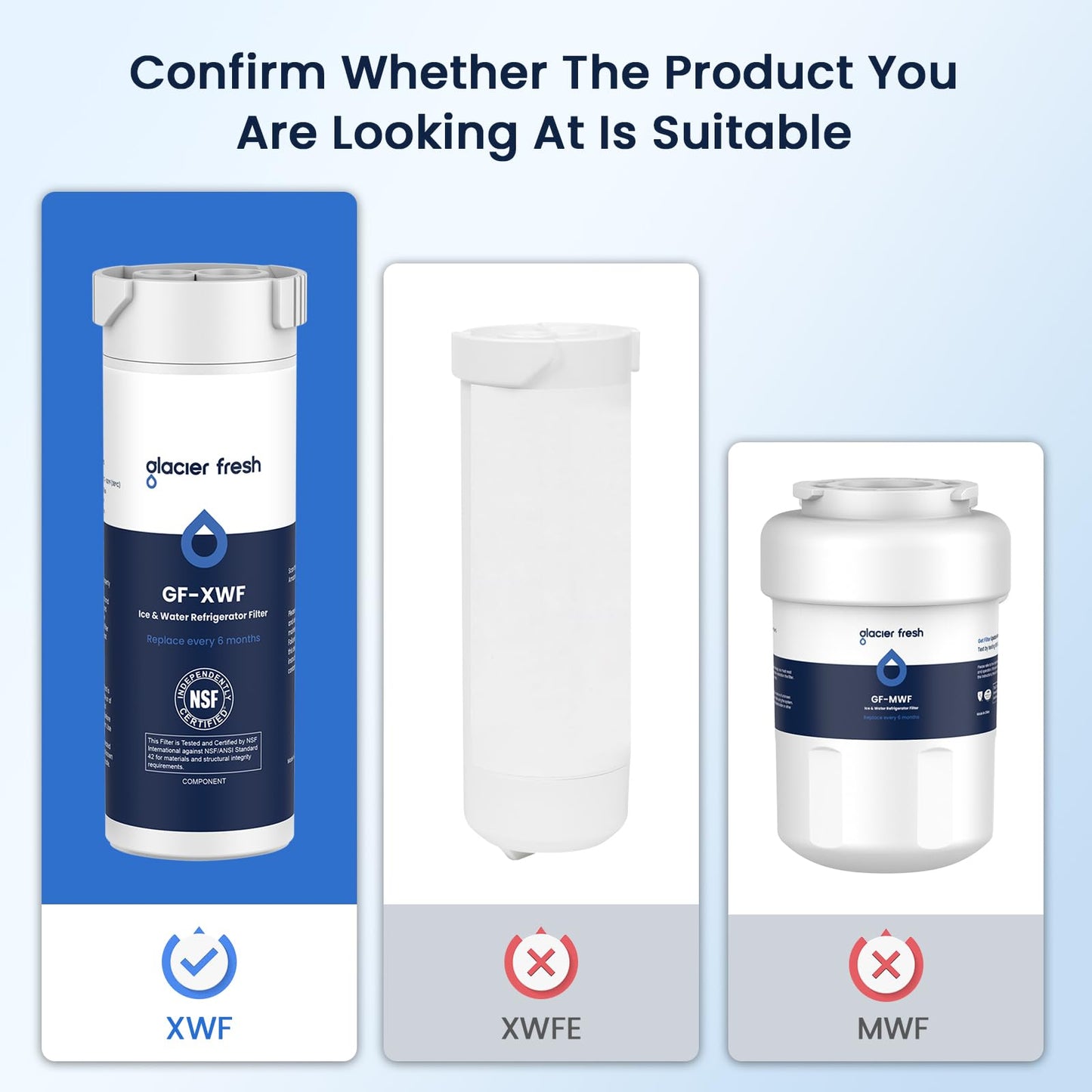 GLACIER FRESH XWF Replacement for GE XWF Refrigerator Water Filter Pack of 4 (Not XWFE)