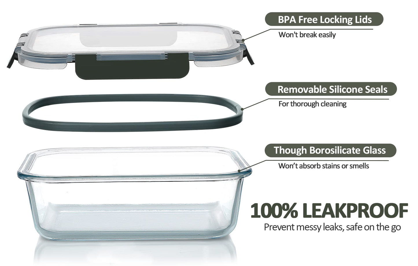 M MCIRCO 10-Pack Glass Food Storage Container with Lids, Airtight Lunch Bento Boxes, Glass Meal Prep Container,Microwave, Oven, Freezer and Dishwasher Friendly