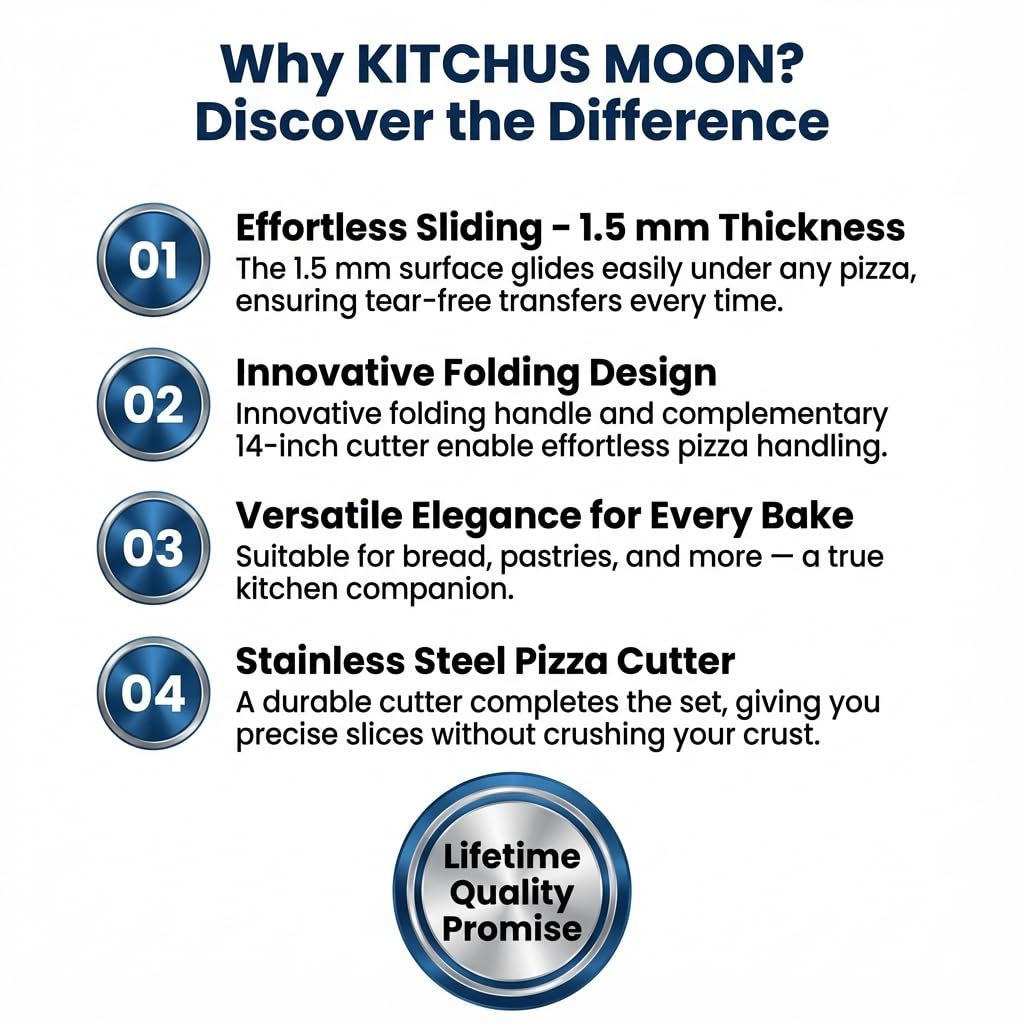 KITCHUS MOON Large Pizza Peel 16 inch - Extra Large Metal Pizza Peel with 14 inch Stainless Steel Pizza Cutter Rocker, Pizza Paddle with Folding Handle (13"x16" with 14" Cutter)