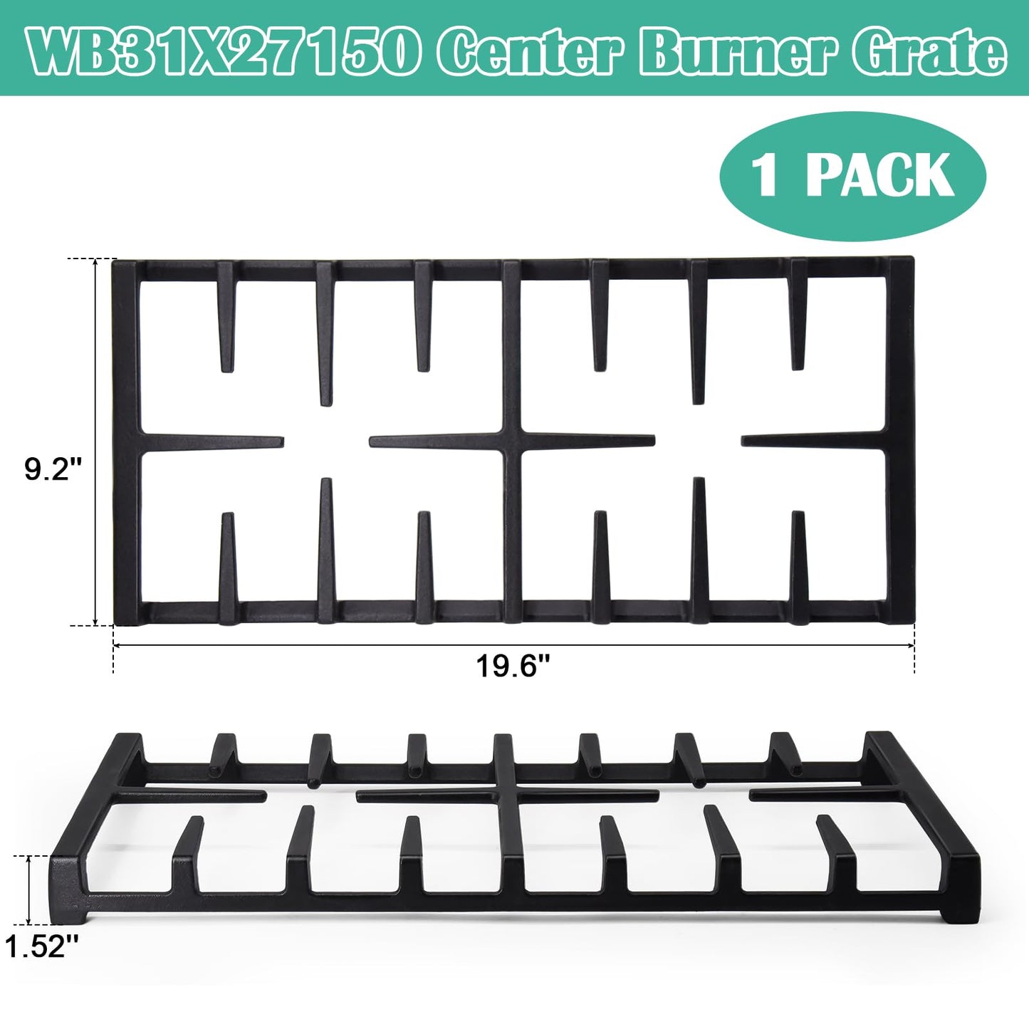 WB31X27150 Cast Iron Burner Grate Replacement for GE Stove Parts JGBS66REKSS JGB700SEJ4SS JGSS66SEL1SS JGSS66SEL3SS, WB31X24737 Center Burner Grate Surface Cooktop for General Electric Gas Range Parts