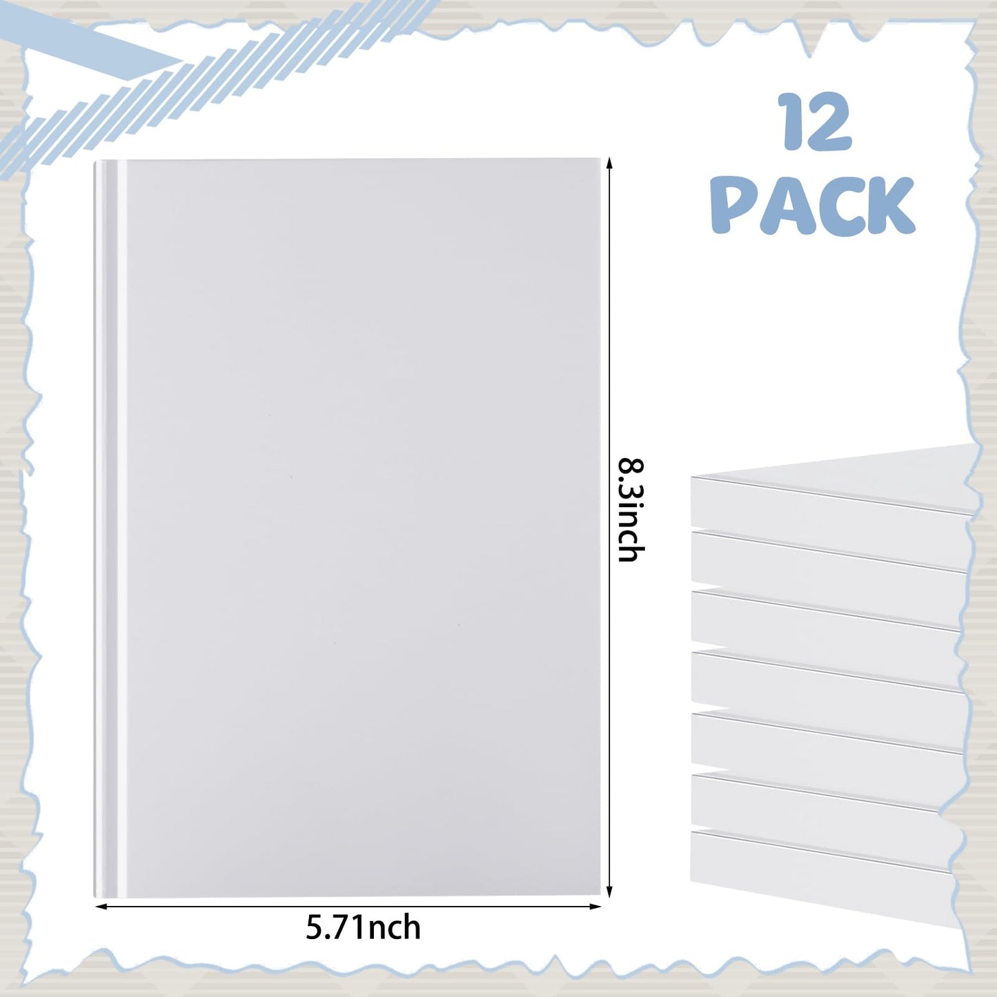 Henoyso 12 Pcs A5 Blank Notebooks Journals Bulk 100 Sheets/200 Pages Unlined Craft Notebooks Kraft Sketchbooks Hardcover for Writing Drawing for Gifts Students School Office, 8.3 x 5.7 in (White)