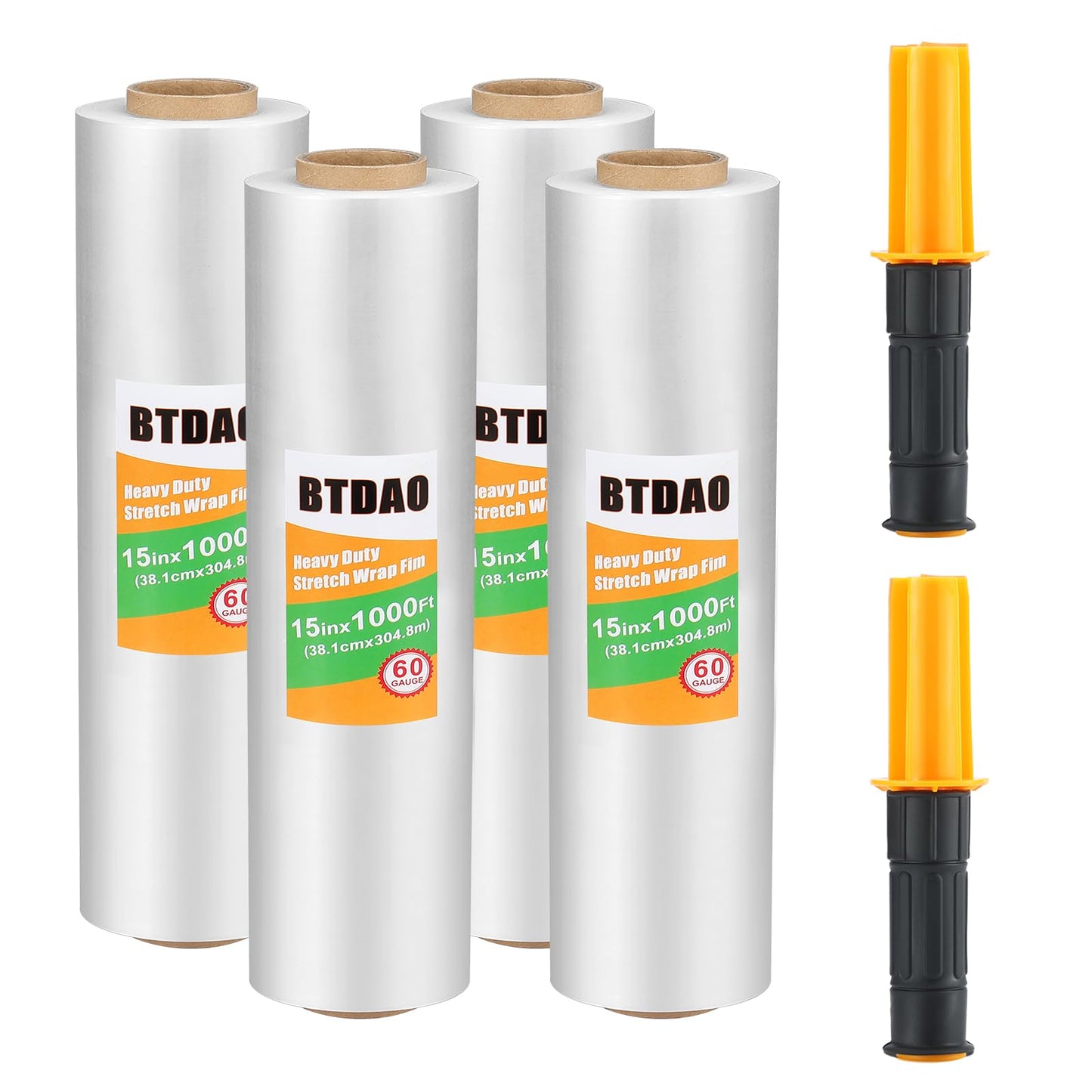 4 Rolls Stretch Wrap 15"x1000 Feet Stretch Film Shrink Wrap Packing Moving Suppliers for Shipping Moving Suppliers Packing Pallet Wrapping Surface Protection 60 Gauge (4 Rolls)