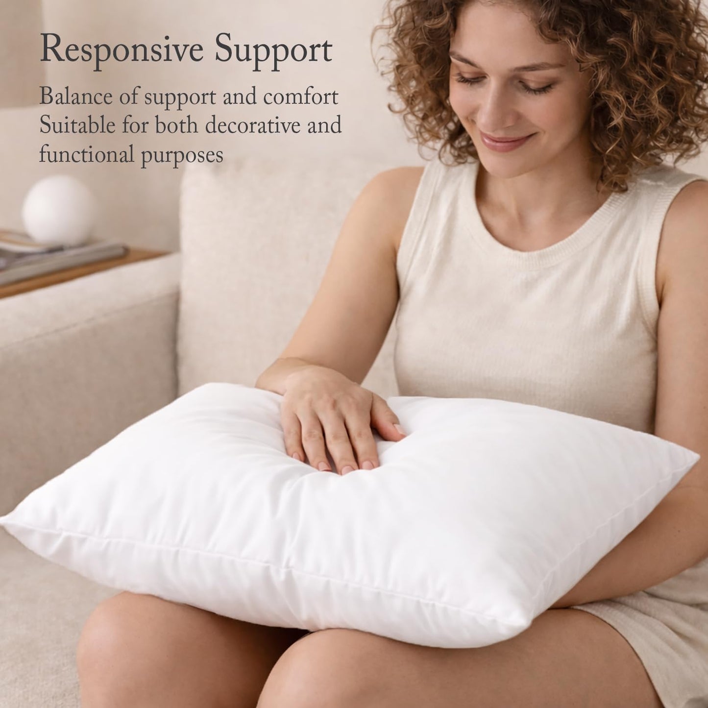 puredown® 18 x 18 Decorative Feather Down Throw Pillow Inserts (Set of 2, White) for Sofa, Couch, Bed, Machine Washable