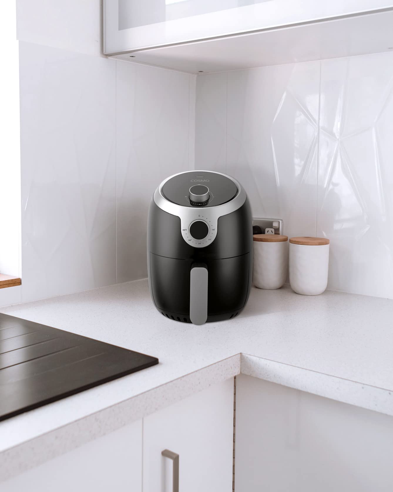 COSMO COS-23AFAKB 2.3 Quart Electric Small Air Fryer with Temperature Control, Timer, Auto Shut-Off, Non-Stick Frying Tray, 1000W Compact Mini Air Fryer (2.3 Quarts, Stainless Steel/Black)