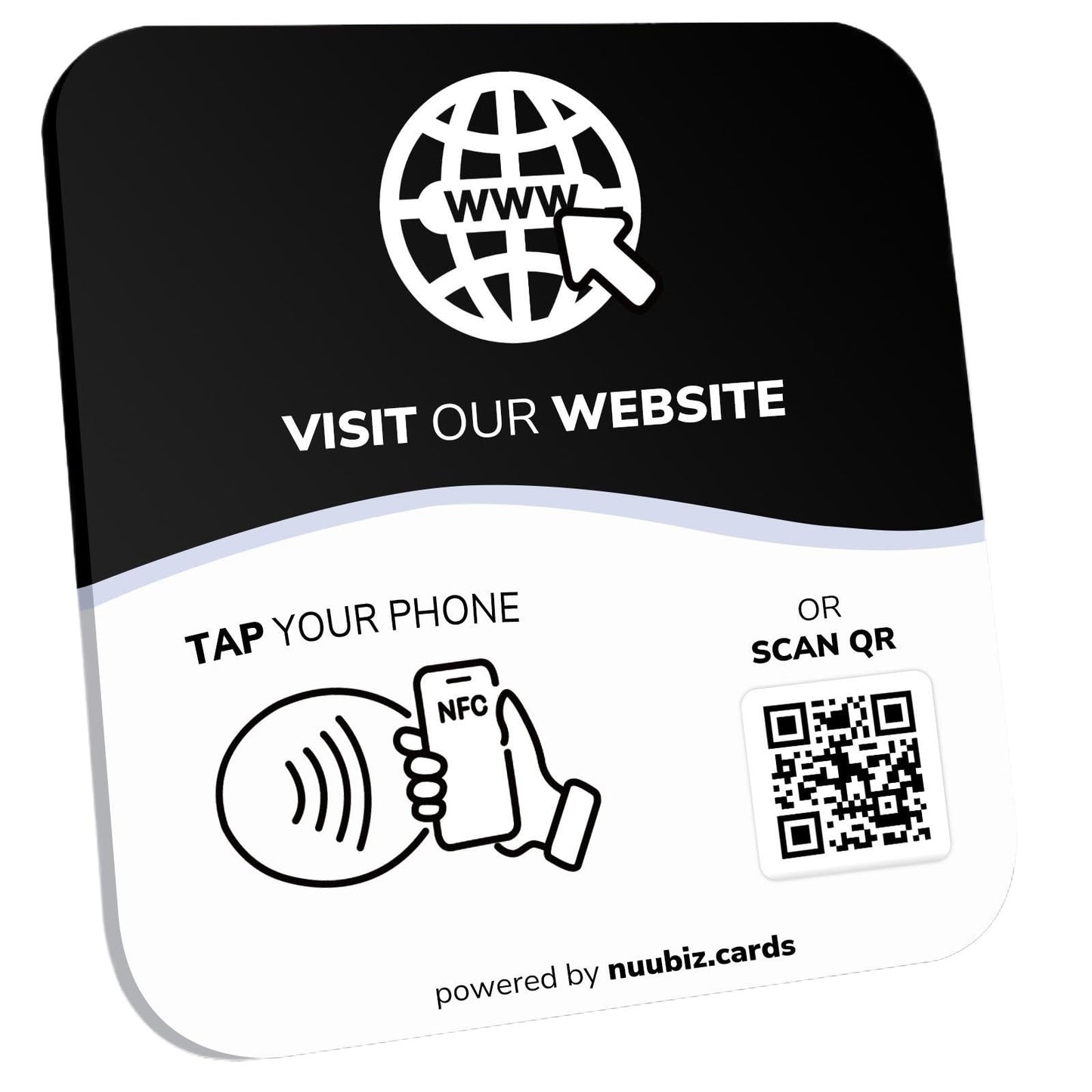 NUUBIZ NFC Social Media Sign Plate - QR Code Sign for Social Media, Facebook, TikTok, Website - Reusable Taps - Get More Followers & Reviews - Adhesive & Stand (Website Plate, 1)