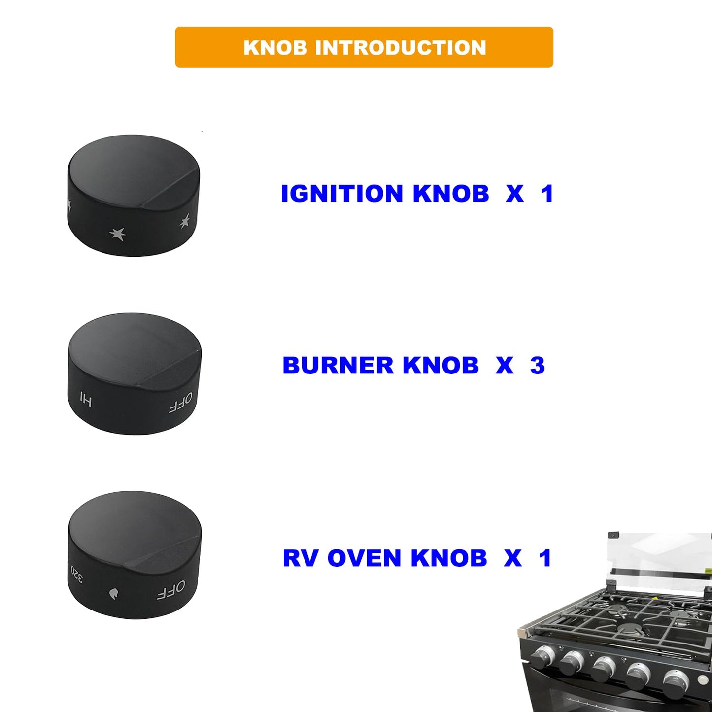 GABEROAD [Upgraded RV Gas Range Oven Knob Replacement Compatible with Greystone Range Oven Gas Stove Knob CF-RV17, CF-RV17B, CF-RV17BB, CF-RV21, CF-RV21B, CF-RV21BB(5pcs)
