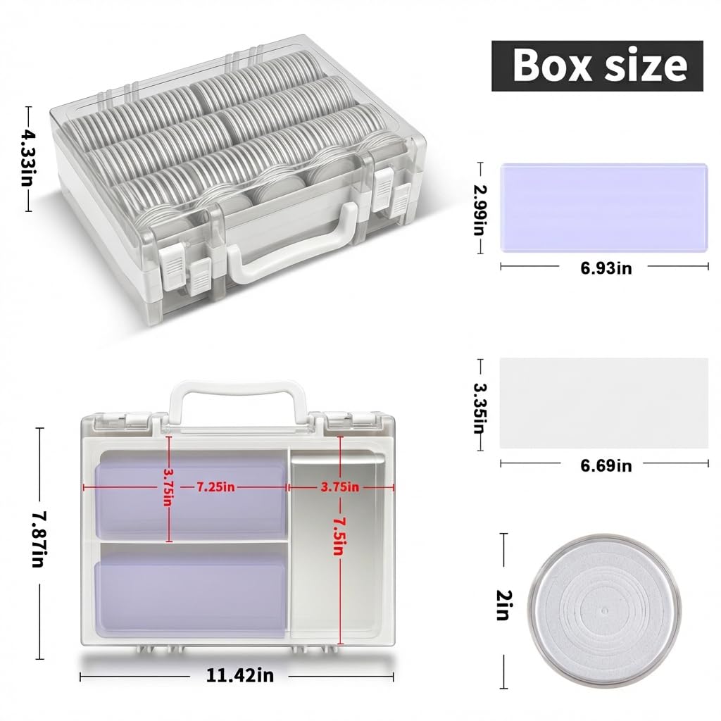 Coin Collector Case Holder with 141 pcs Capsules with Foam Gaskets & 220 Dollar Bill Sleeve - All-in-One Coin Collection Supplies Storage Box for Secure Coin and Paper Money- White