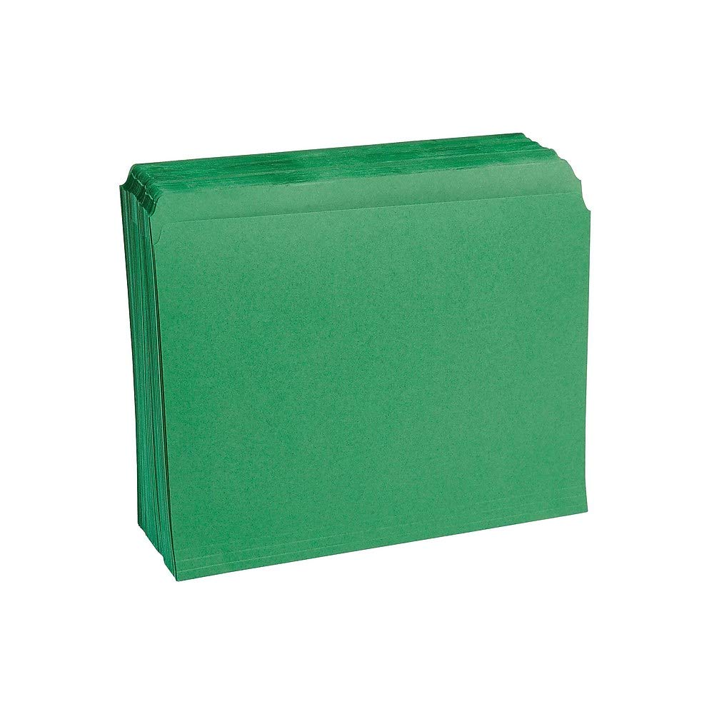 Staples Straight‑Cut Top‑Tab File Folders, Letter Size, Green, Durable Paper Stock, 100/Box
