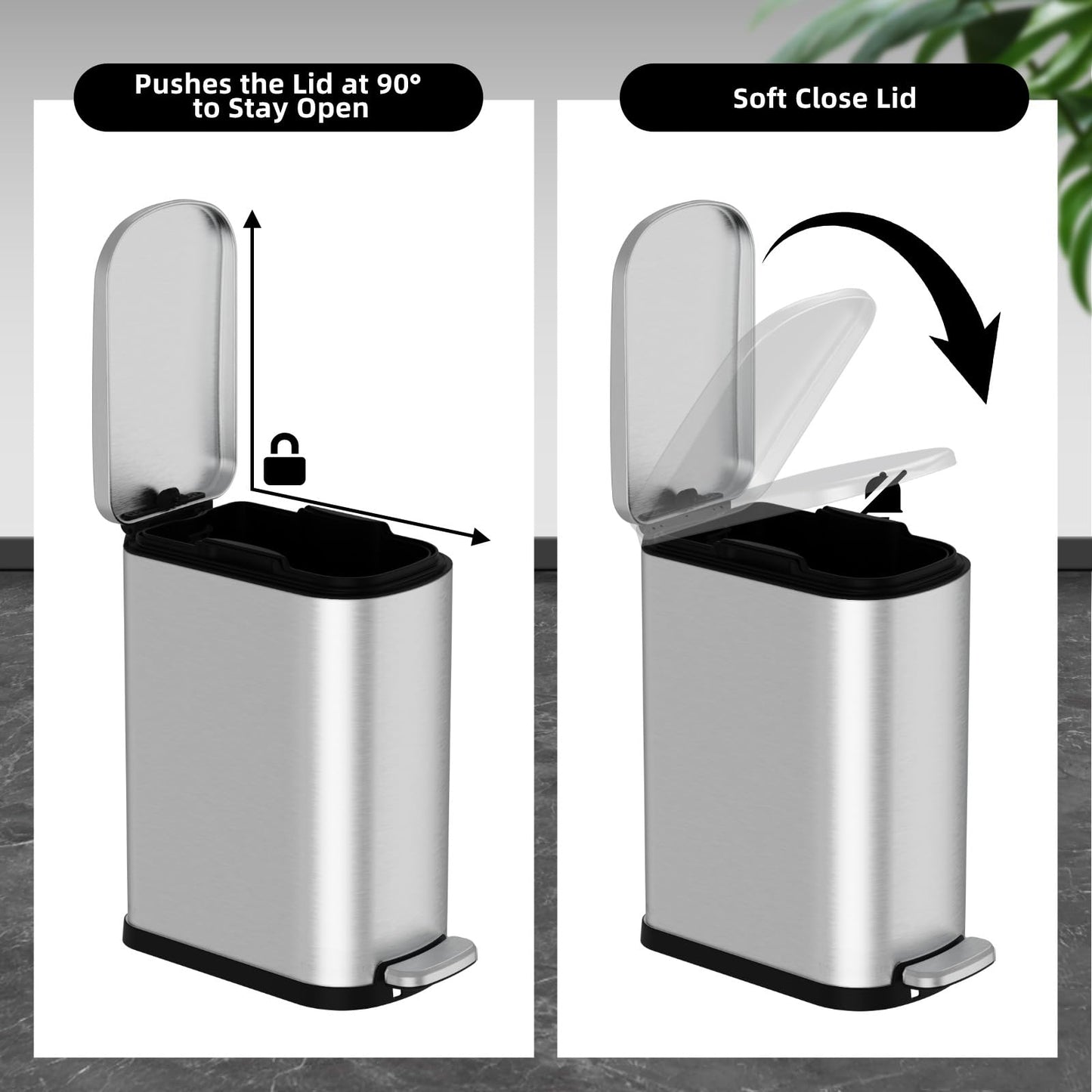 KSSKSS 2.6 Gallon Slim Bathroom Trash Can with Soft Close Lid, 10L Stainless Steel Garbage Can with Removable Liner Bucket, for Narrow Spaces,Bathroom, Bedroom (Silver)