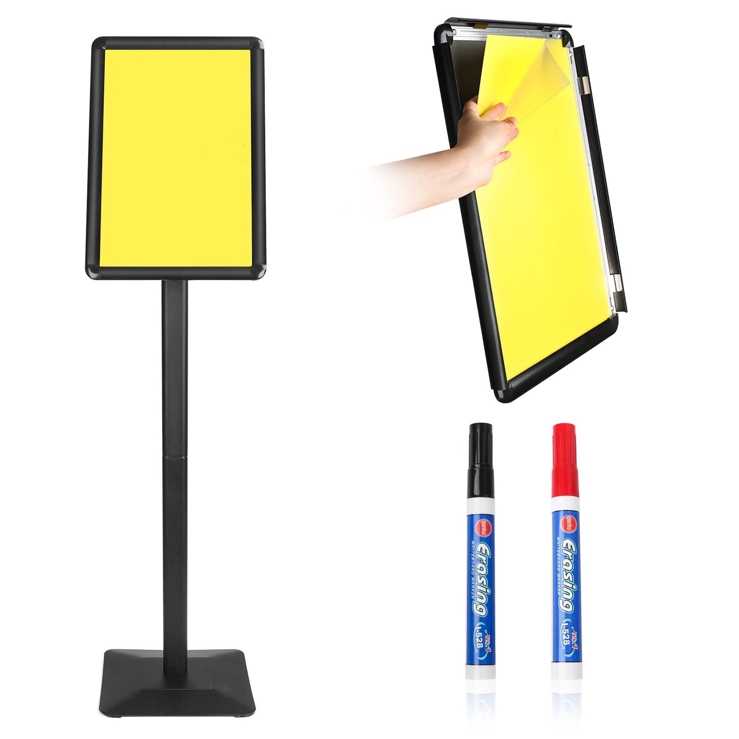 JUNJIAO Sign Stand Holder 8.5 x 11 Inch Poster Stand with Base Heavy Duty Pedestal Display Sign Stands Adjustable Floor Standing,Vertical and Horizontal Display for Indoor Outdoor, Black