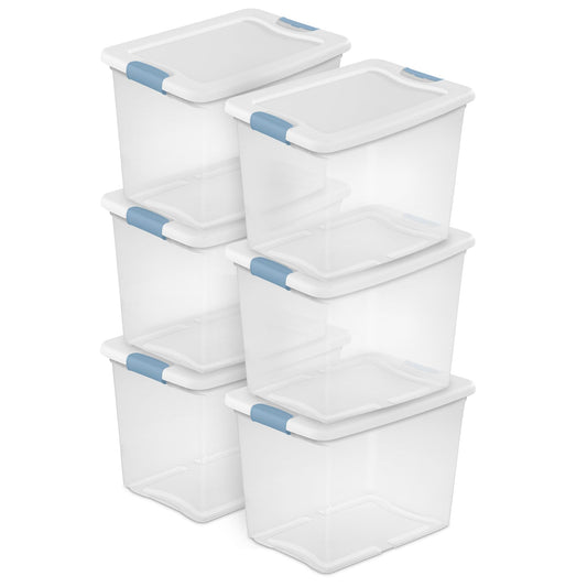 Sterilite 6-Pack Latching Box, Under Bed Storage Bins with Lids, Clear Plastic, 25 Quart - Heavy-Duty Organizing Containers for Closet, Bathroom, and Office