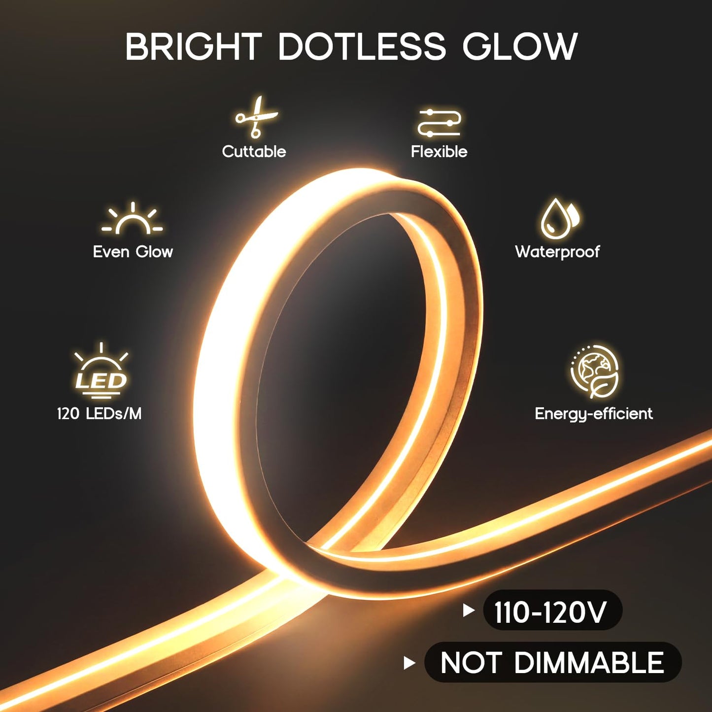 VOEWT LED Strip Lights Warm White 3000K,32.8ft 110-120V Neon Rope Lights,Flexible Silicone Outdoor Waterproof Neon Strip Lights for Bedroom,Mirror,Kitchen Cabinet, Living Room,Halloween Decor