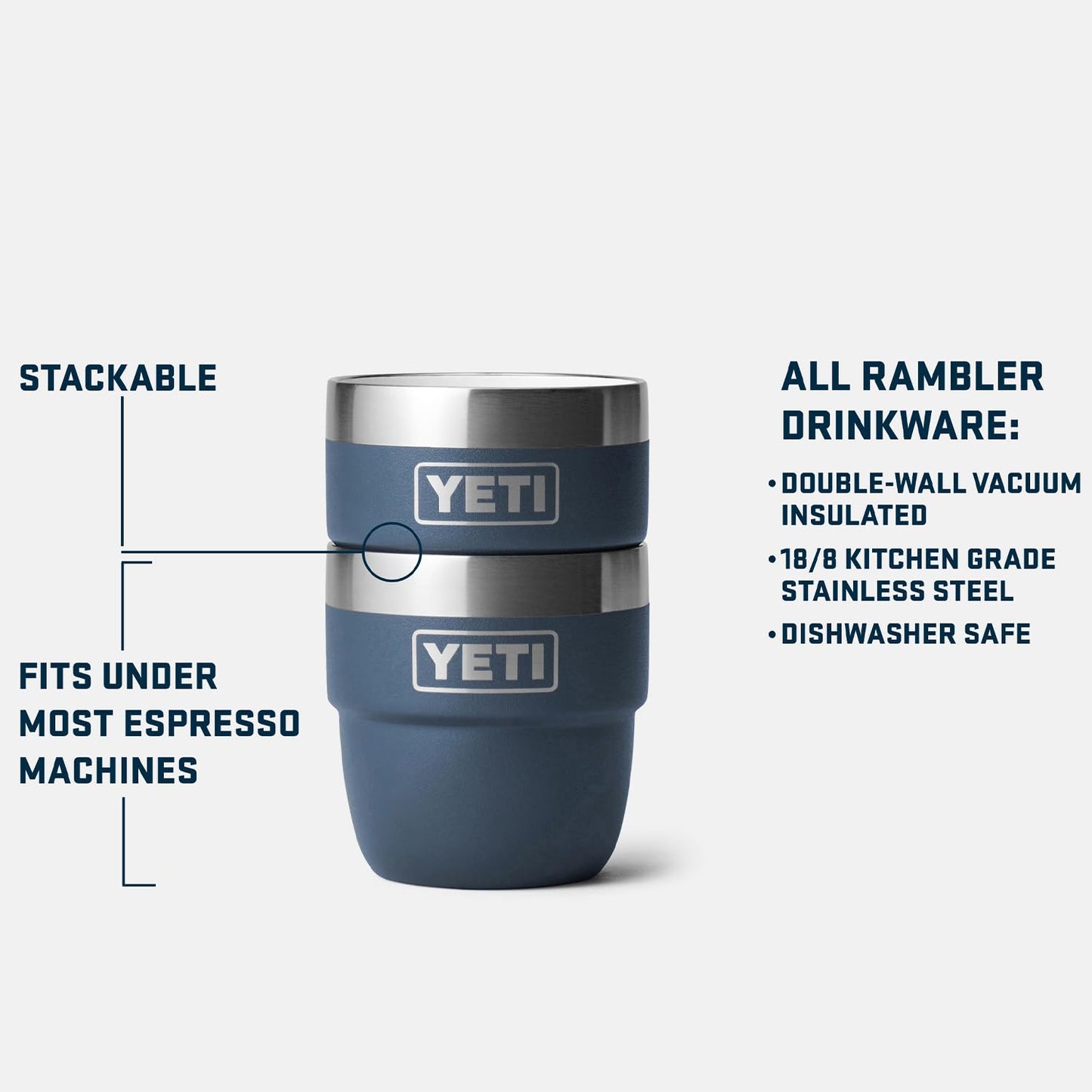 YETI Rambler 4 oz Stackable Cup, Stainless Steel, Vacuum Insulated Espresso/Coffee Cup, 2 Pack, Cherry Blossom