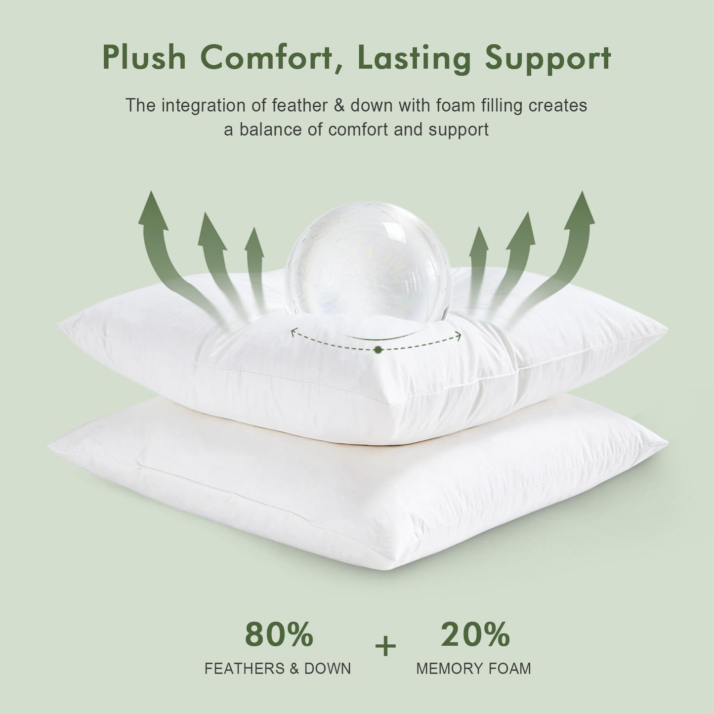 TOPGREEN Feathers Down Throw Pillow Inserts 24x24, Set of 2, 100% Organic Cotton Shell, Soft Decorative Square Pillow Insert for Living Room Sofa, Couch, or Bed (White)